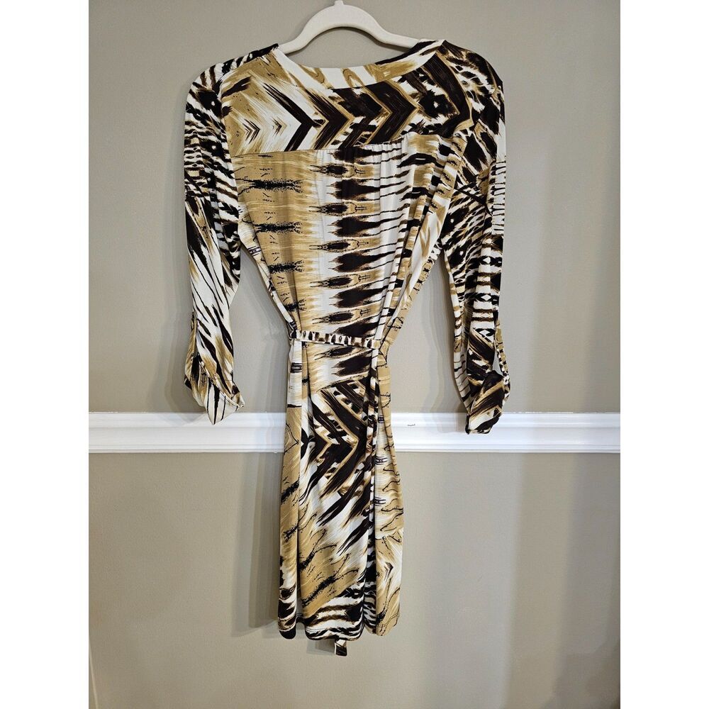 Emma & Michele Printed Wrap Dress Size M Brown Black Animal Print Belted - Picture 2 of 10